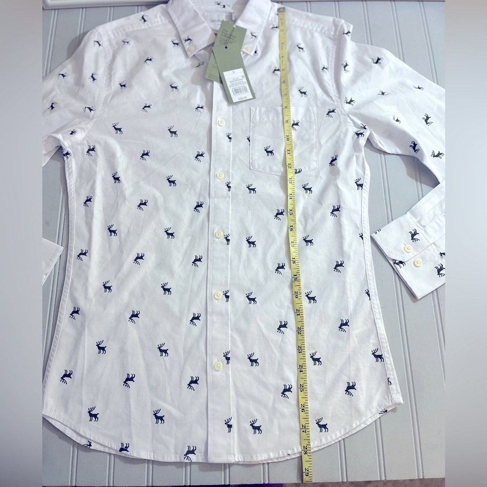 Goodfellow Reindeer Print Long Sleeve Button Down Shirt Mens Small Slim NWT - Picture 10 of 11